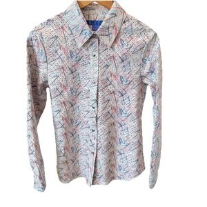 Blu Ice 100% Leather Snap Front Shirt Women's Sz Small Red White Blue Stars RARE